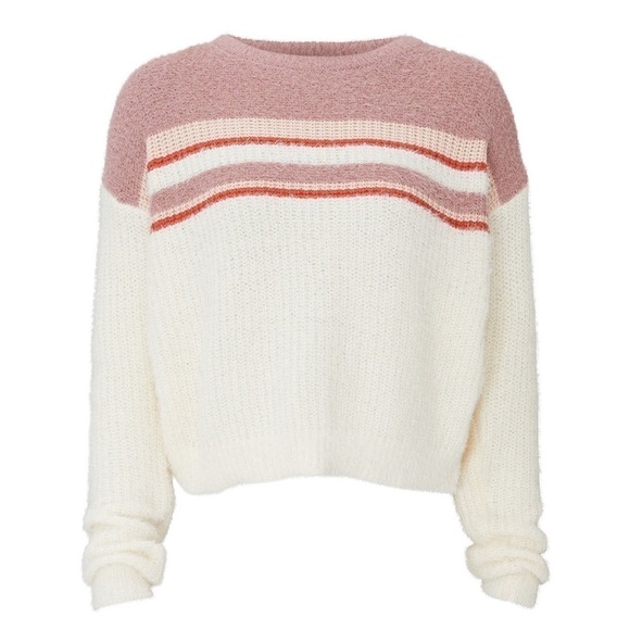 LOUNA Sweater Fuzzy Eyelash Ribbed Knit Colorblock Striped Crew Neck Pullover L - Picture 8 of 9